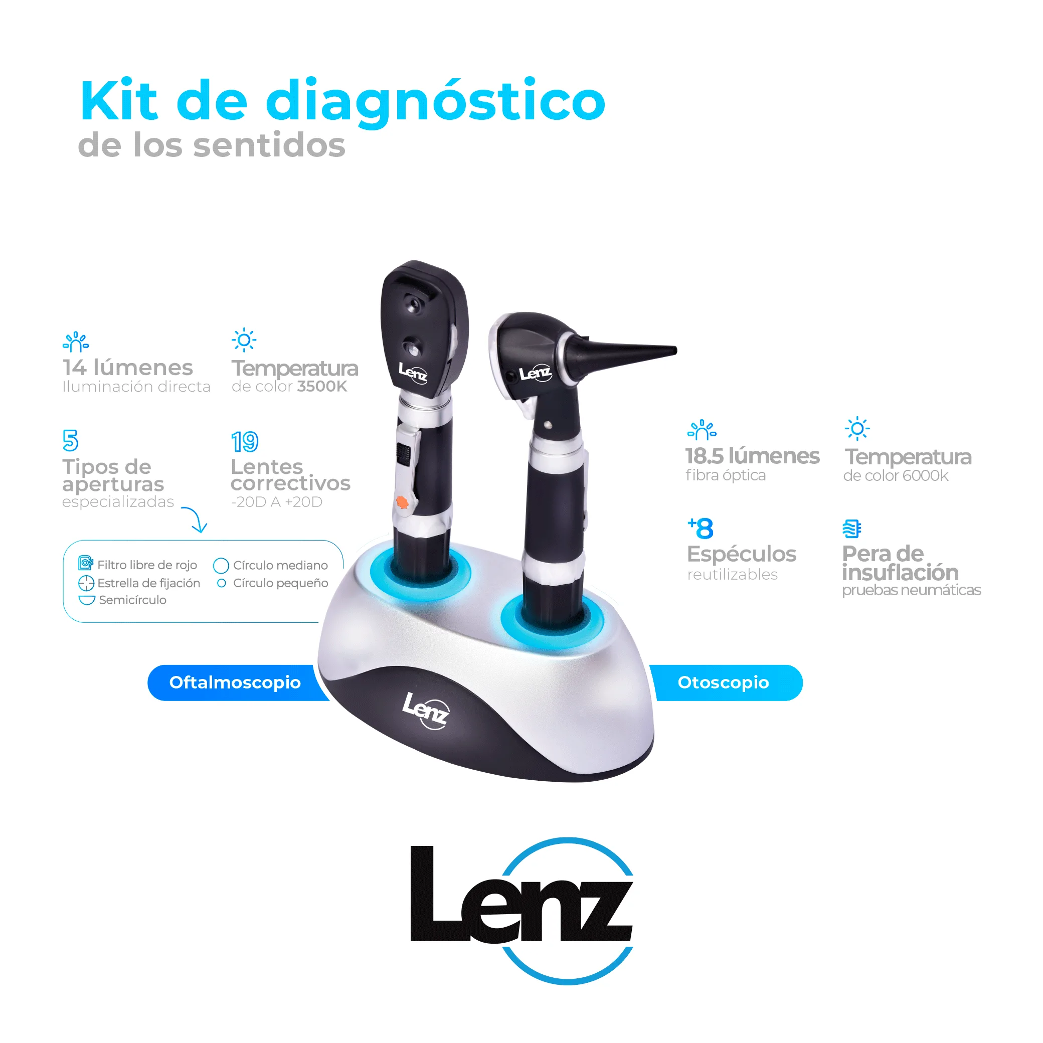 Kit de diagnostico de los sentidos recargables HS-OTP10C-2 - Lenz
